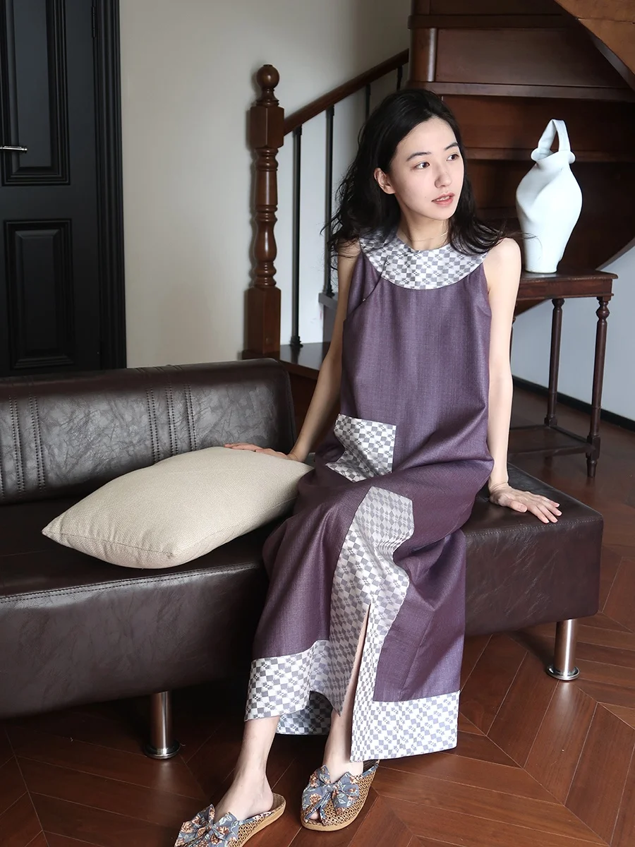 

Новая китайская длинная юбка фиолетового цвета Qipao с широкой лентой, тяжелый независимый дизайн от Lingnan Low Bal Svel