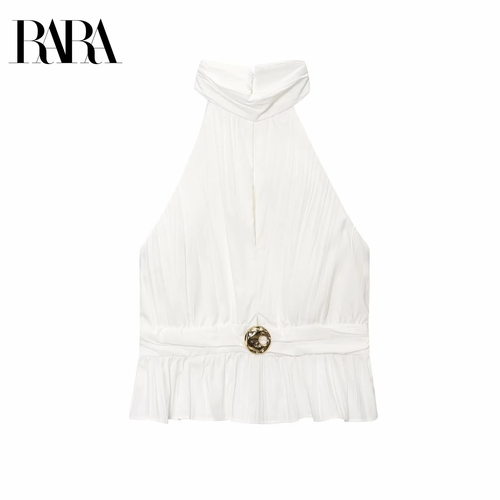 

RARA2025 new summer women's casual fashion simple design small pleated halter neck waist sleeveless top