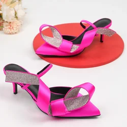 Crystals Snake Strap Satin Sandals Women Luxury Party Outdoor Pointed Toe Stiletto Mid Heels Shoes Female Elegant Sexy Sandals