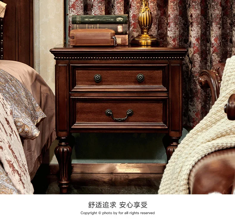 American all-solid wood bedside table Bedroom bedside cabinet Light luxury