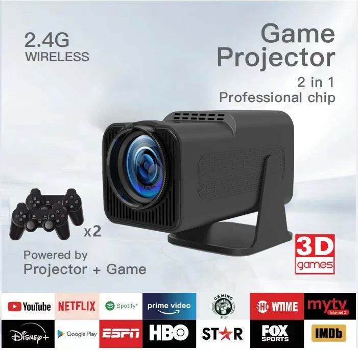 وحدة تحكم لعبة HY320 جهاز عرض صغير 4K أصلي 720P أندرويد 11 300ANSI Wifi6 BT5.0 جهاز عرض ألعاب المسرح المنزلي للخارجية