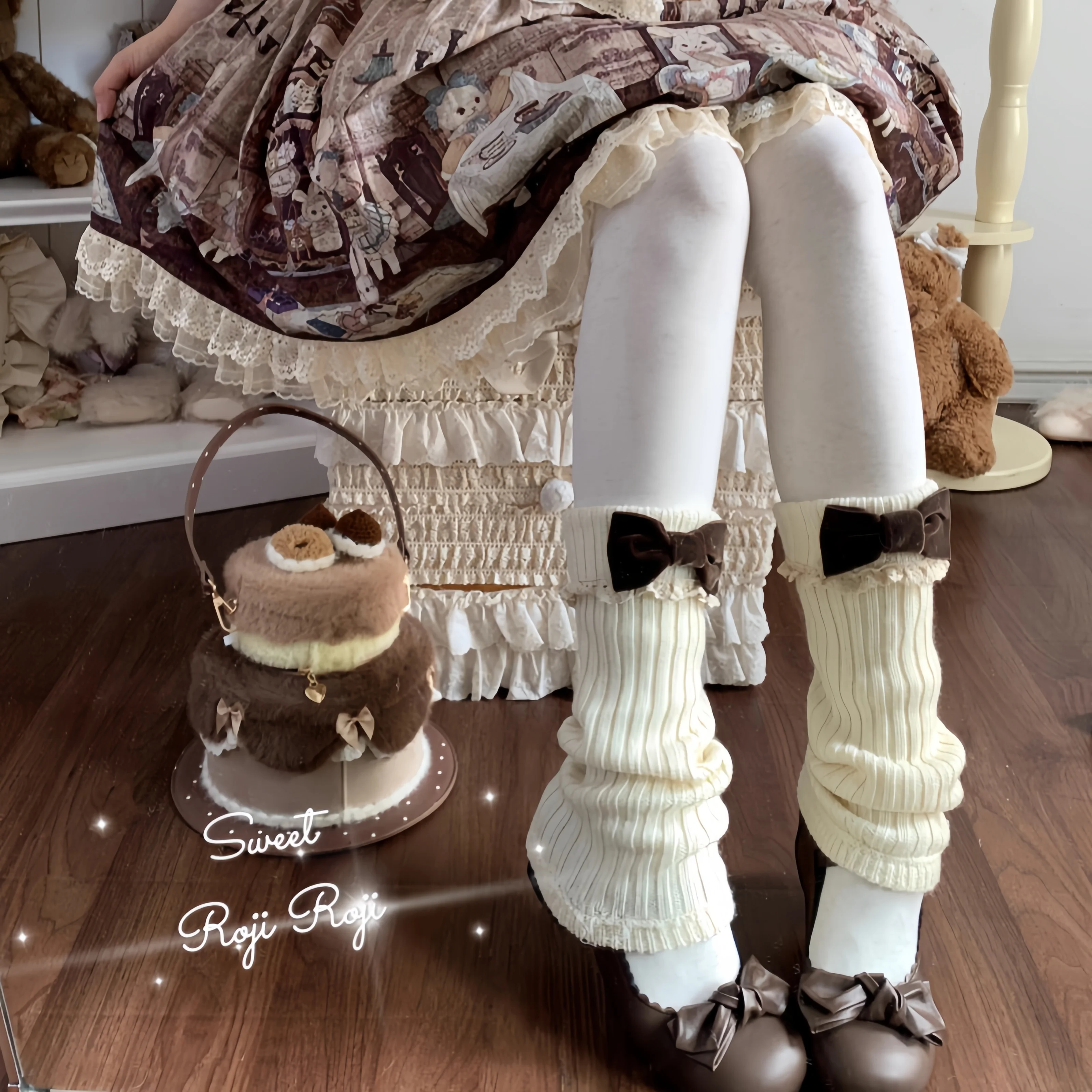 

Оригинальные милые вязаные гетры в стиле Лолиты, женские осенне-зимние милые плюшевые леггинсы, японские кружевные носки до середины икры JK