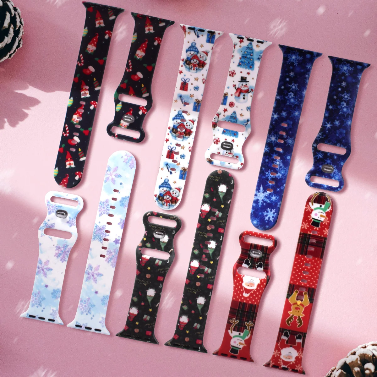Eight Character Buckle Silicone Strap for iWatch 38/40/41/42/44/45/49MM Christmas Gifts Santa Claus Christmas Tree Elk Snowman