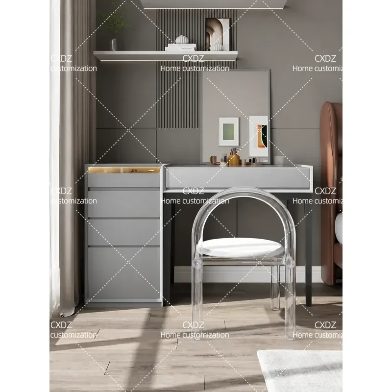 Solid Wood Cosmetic Table Modern Simple Dressing Table with Storage Cabinet for Bedroom Small Apartment Vanity Desk