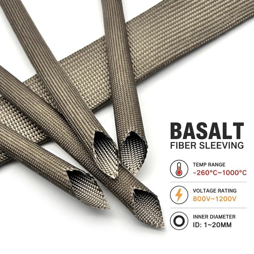 1000deg C Basalt  fiberglass Sleeve ID 1/1.5/2/2.5/3/4/5/6/8/10/12/14/16/18/20mm High temperature/fireproof insulation sleeve
