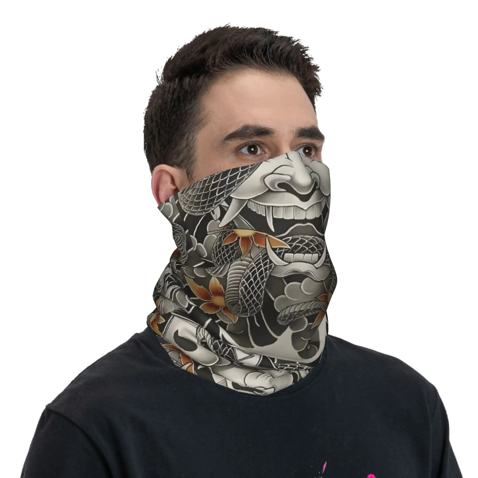 Custom Samurai Oni Demon Bandana Neck Warmer Men Women Winter Ski Tube Scarf Gaiter Scary Ghost Face Cover view 5
