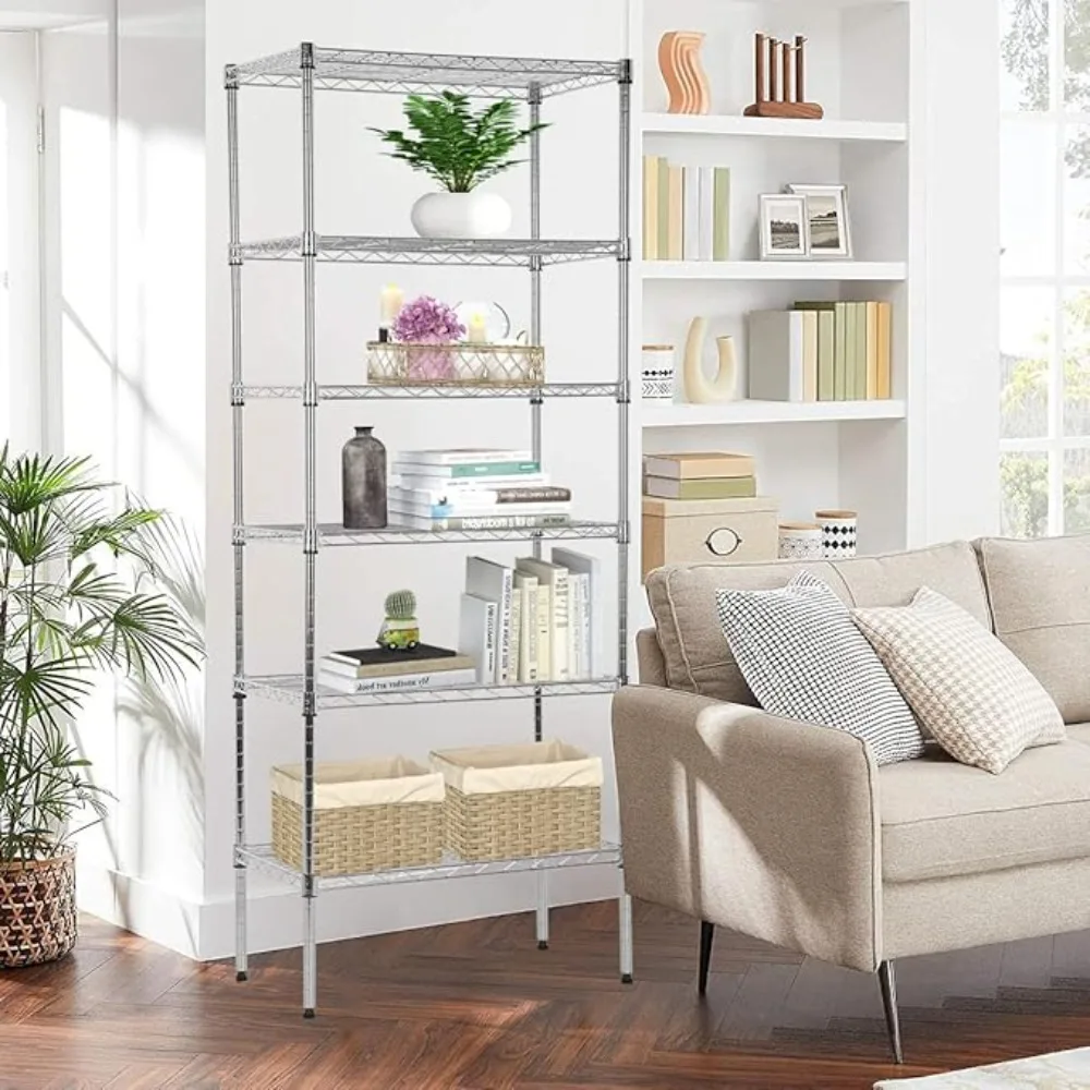 Adjustable Metal Storage Shelves 6-Tier Book Shel Organizer Wire Shelving Unit 13" X 23" X 60" Steel Storage Rack Shelves or Gar