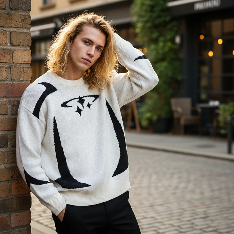 Y2k roupas estrelas impressão suéteres masculino vintage malhas masculino inverno harajuku pulôver de grandes dimensões camisola unisex all-match casual