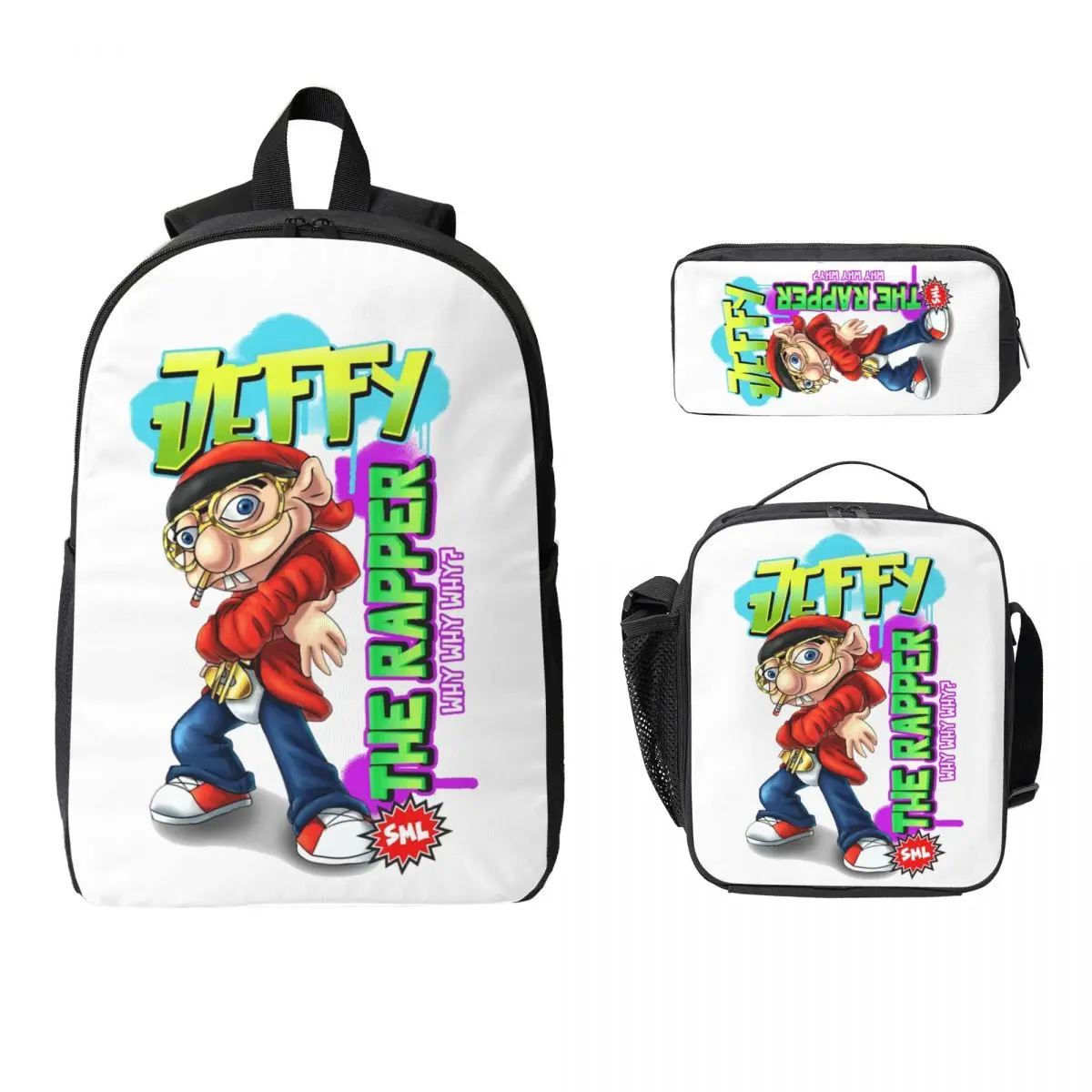 

Jeffy The Rapper SML Character Backpack Student Boys Girls BookBag School Bag Shoulder Bags 3ps Insulated Lunch Bag Pencil Case