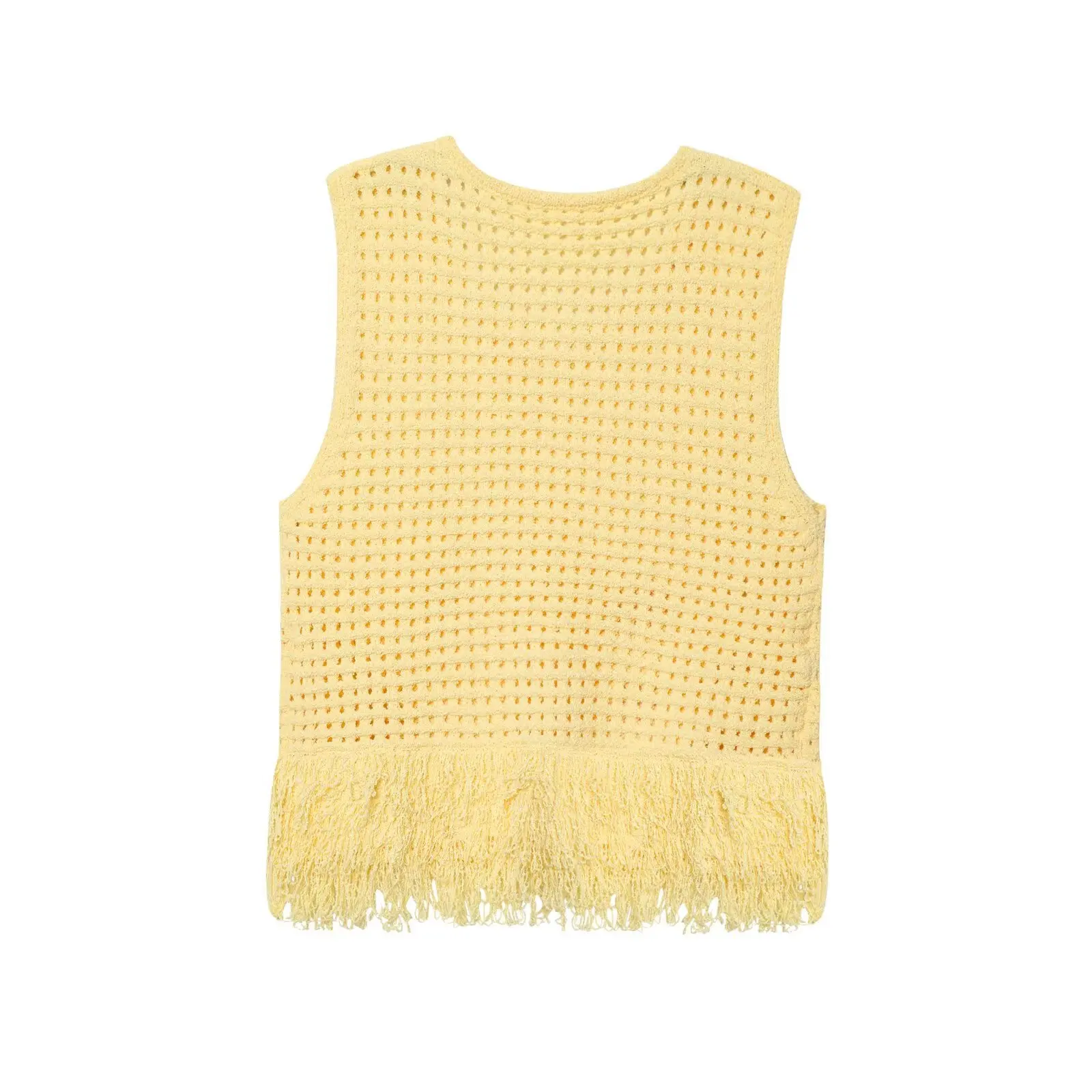 PRINTKAOIR Fashion Tassels Patchwork Tube Tops For Women Round Neck Sleeveless Knitted Short Vest Female Summer In Chic Tank Top