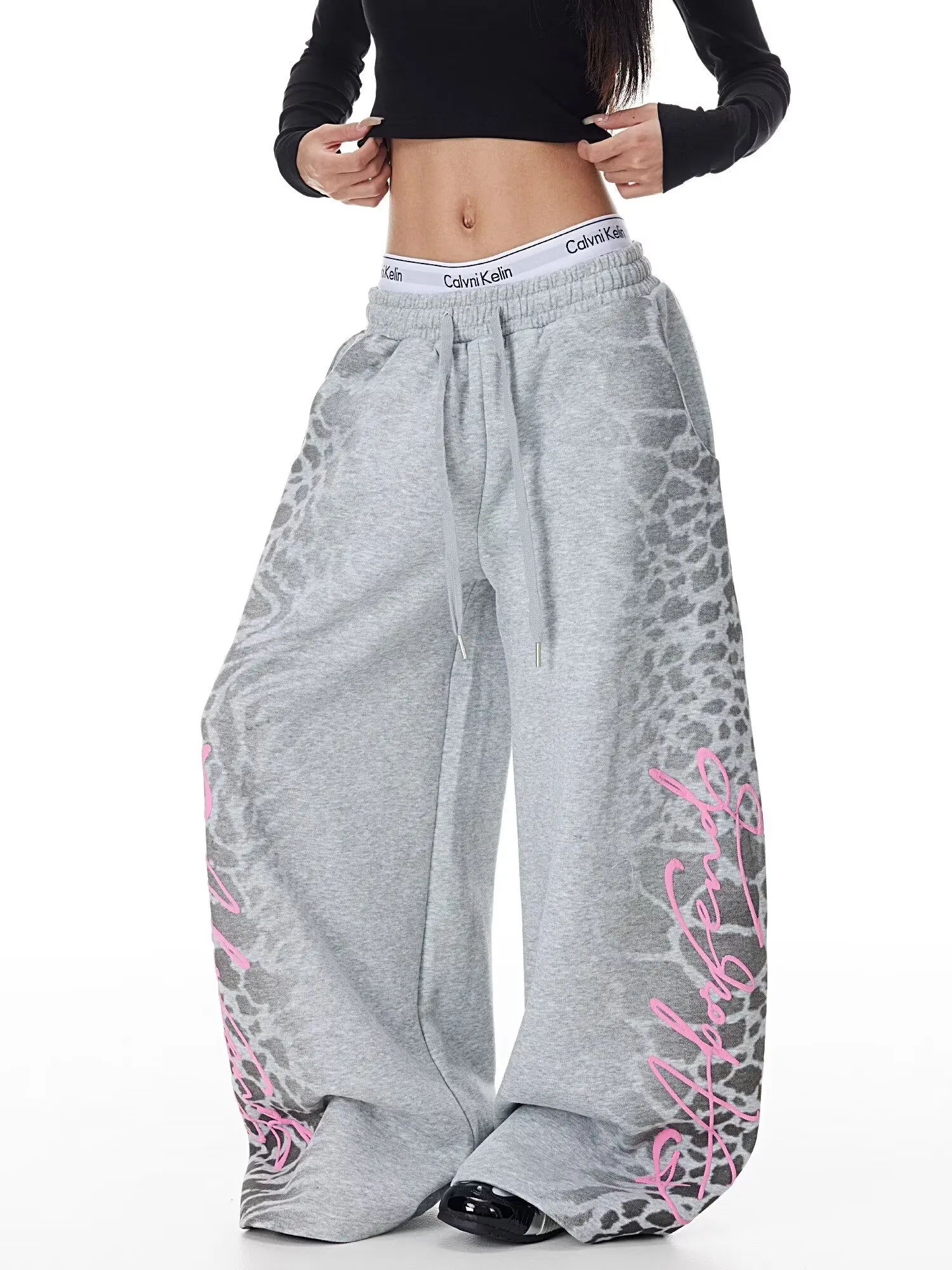 Y2K Gothic Retro Harajuku Leopard Printing Loose Elastic Waist Cotton Straight Pants Hip-Hop Casual Streetwear For Men and Women