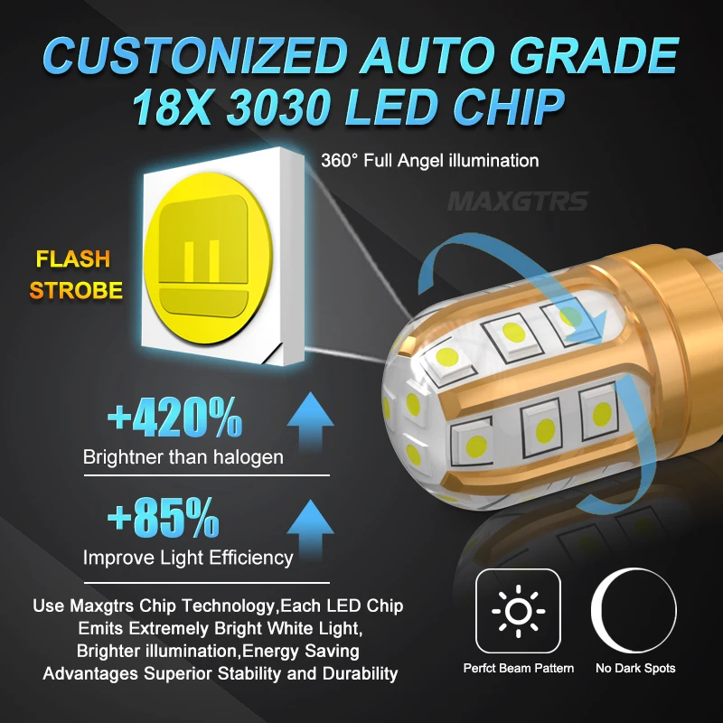 Bombilla LED estroboscópica P21W S25 1156 Ba15S 3030, Bombilla de Chip, parpadeo 7440, luz de señal trasera de estacionamiento, parada de coche, blanco y amarillo, 2 uds.