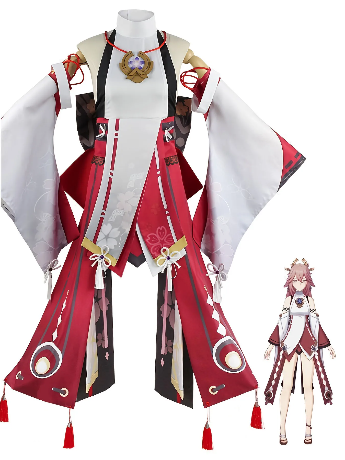

Game Yae Miko Full Set Guuji Yae Cosplay Costume Pink Wig Chinese Style Halloween Costumes for Women Game Comic Con