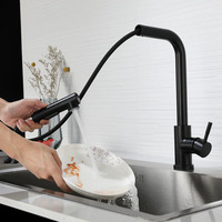 Pull Out Kitchen Faucet 304 Stainless Steel Black Brushed Hot and Cold Water Mixer Sink Faucet Stream Sprayer Head Basin Tap