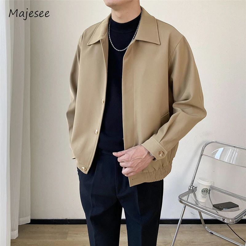 Autumn Jackets Men Lapel Solid Outwear Hong Kong Style Streetwear Handsome Daily Cozy Stylish Single Breasted Leisure Classic