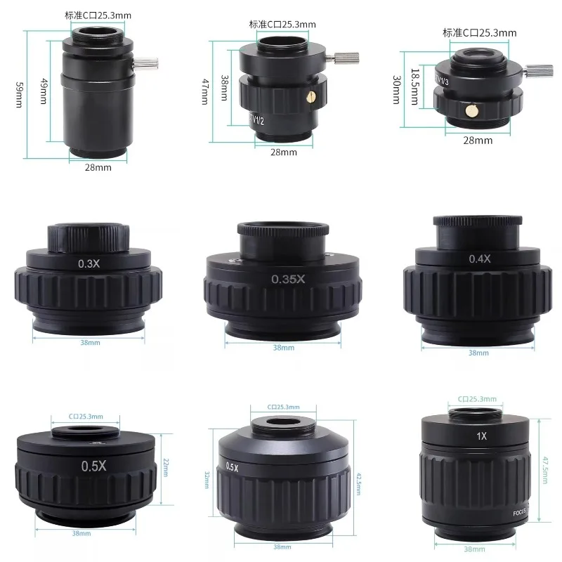 0.3-1X C/CS Focus Adjustable Industrial Microscope Camera CCD Adapter CTV M38 38mm Microscopio Barlow Lens Accesorio Telescopio