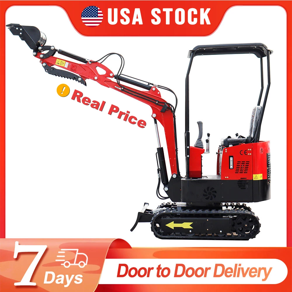 USA STOCK 1 Ton Mini Excavator Agricultural Hydraulic Small Excavators 1000 kg with Crawler Digger Door to Door Delivery