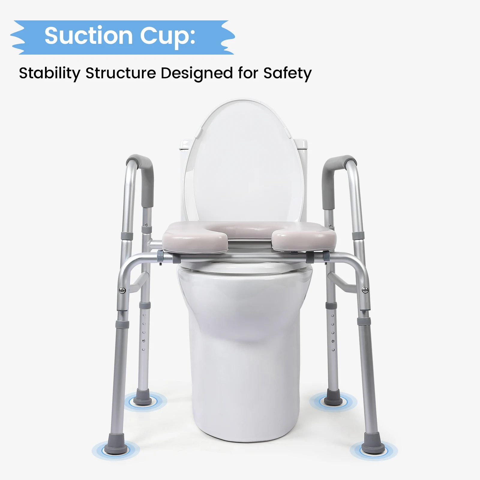 Raised Toilet Seat, 350LB Homecare Commode Bathroom Assist Frame for Elderly Handicapped Disabled Adjustable Height, Padded Seat image 4