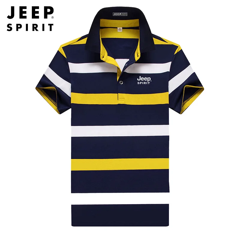 JEEP SPIRIT Summer New Stripe Top Fashion Men\'s Skin Breathable Polo Shirt Short Sleeve Youth Stereoscopic Cut Casual T-shirt