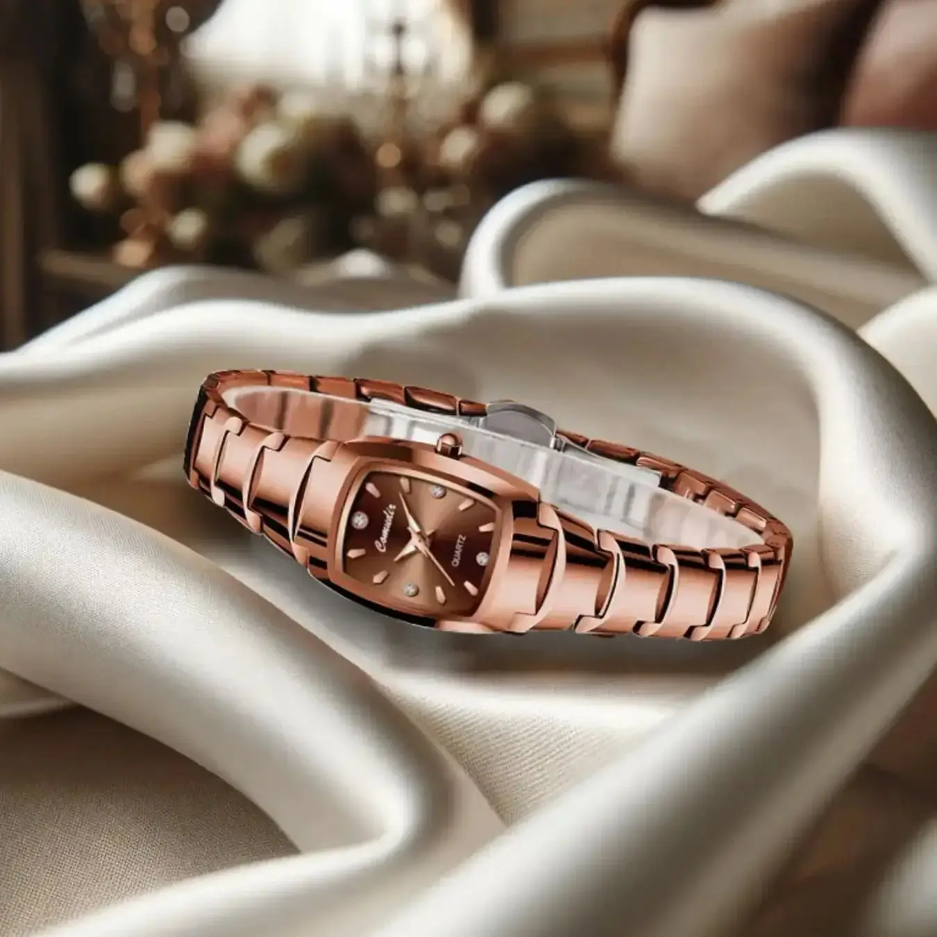 ساعة نسائية جديدة مع عطر صغير، فاخرة خفيفة، رائعة، أنيقة، مظهر عالٍ، ساعة كوارتز مضيئة بسيطة