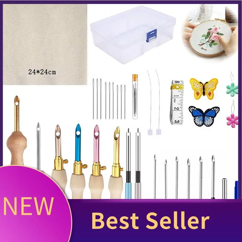 A01M-35 Uds Kit de aguja perforadora, herramienta de aguja perforadora, kits de bordado de aguja perforadora ajustable, herramienta de aguja de arte de costura para principiantes