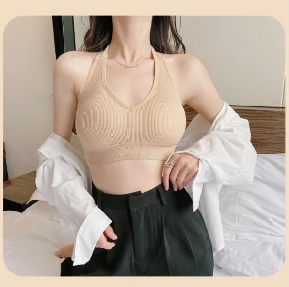 Women Backless Vest Sexy Bra Halter Wire Free Sport Bra Suspenders Solid Lingerie Female Tops Beautiful Back Wire Free