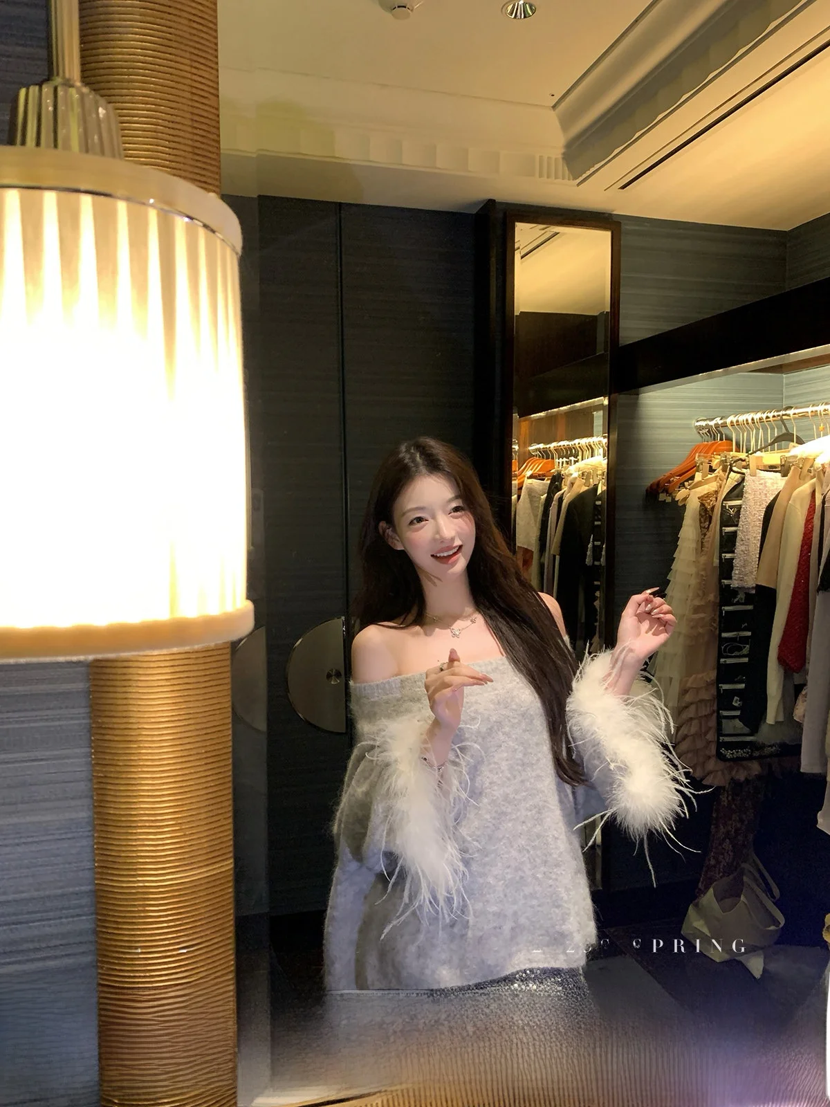 

YOLI ey One-oulder Wool Blend Loose Women's Sweater Autumn Winter Lazy Top Commute Sle Pure E-commerce S