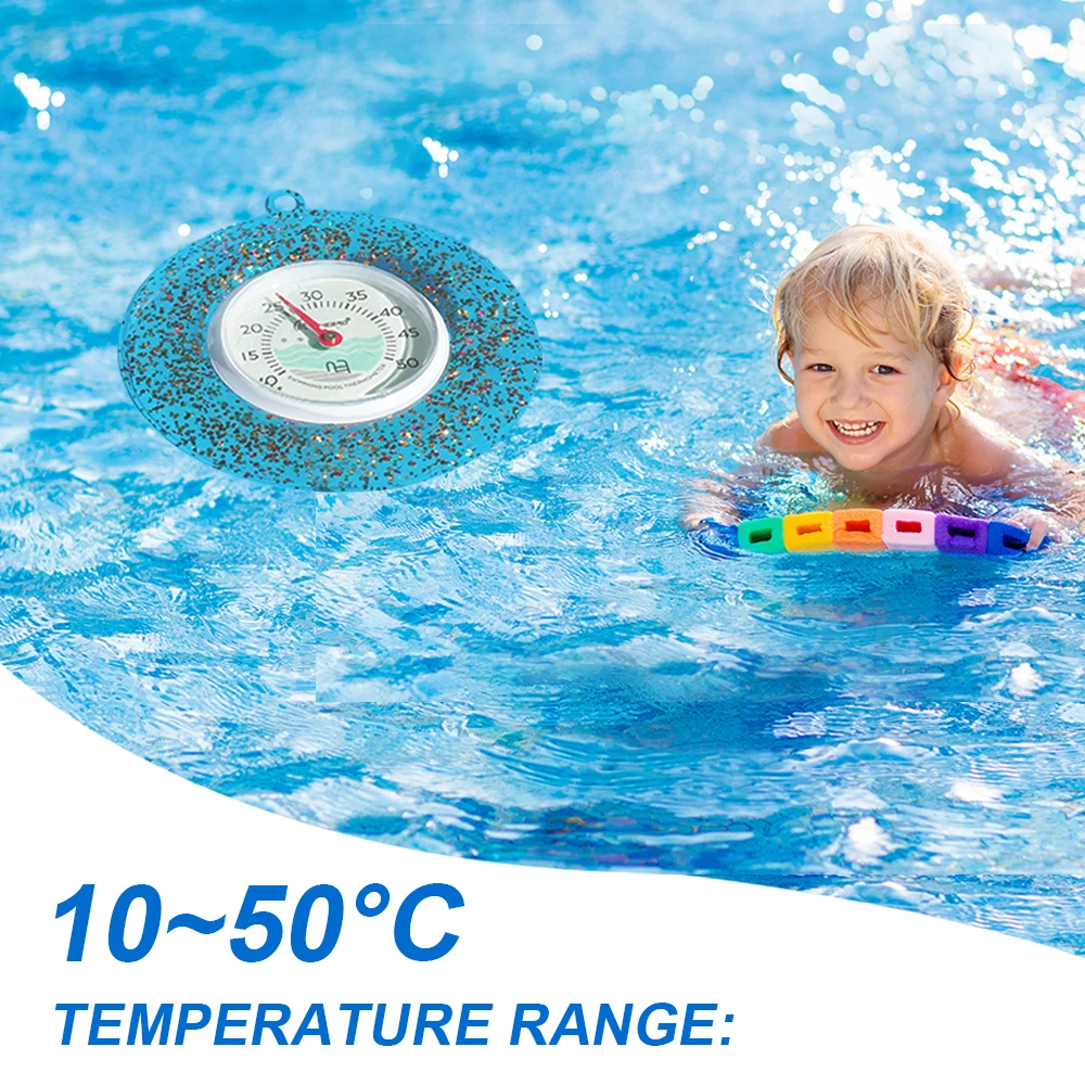 Floating Pool Thermometer 10-50°C Analog Water Temperature Gauge with Stainless Steel Probe for Spa Hot Tub