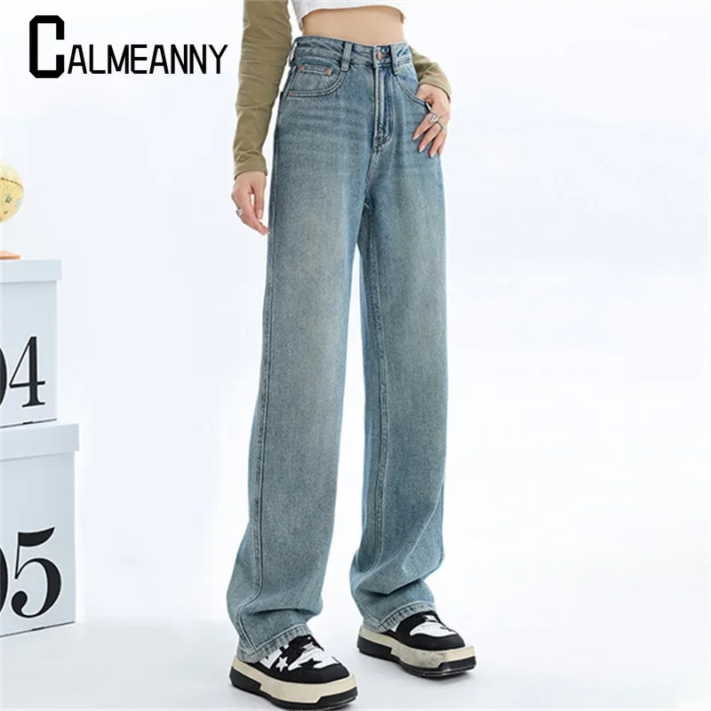 

2025 Winter Fashion Versatile Casual Loose Fleece Wide Leg Jean Woman Warm Thick Loose Denim Straight Velvet Vintage Denim Pants