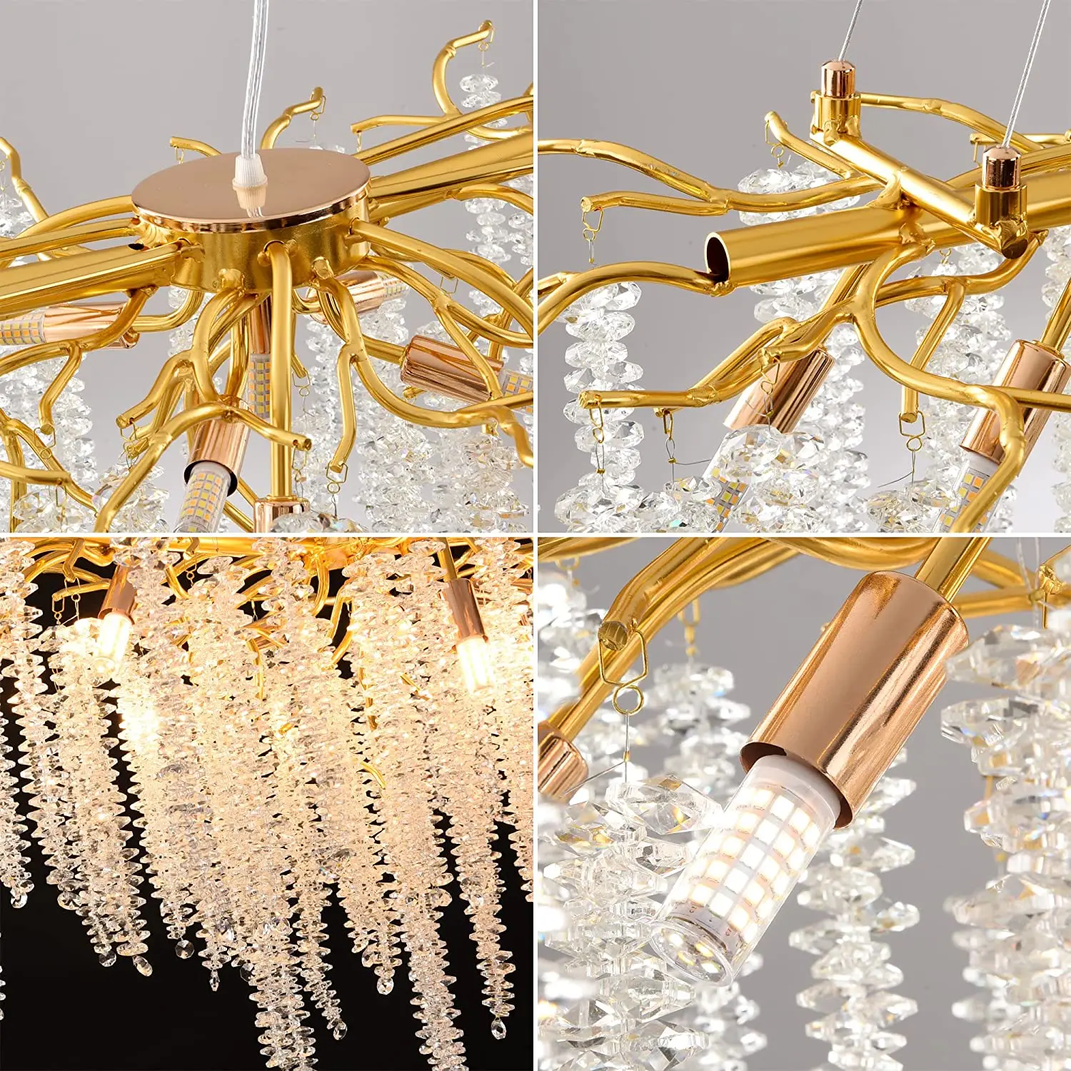 Modern Led Crystal Chandelier Branches for Dining Room Art Pendant Lamp Villa Hall Hanging Home Decor Lighting Fixture