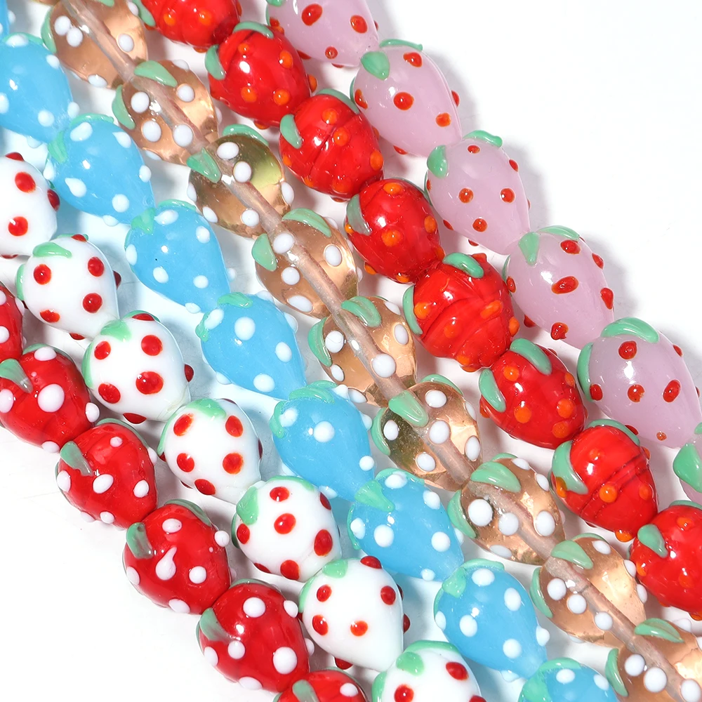 5 Stück/Lot süße Erdbeer-Glasperlen, Obst-Lampwork-Perlen, lose Abstandsperlen für die Schmuckherstellung, handgefertigte Armbänder, Ohrringe, Zubehör – Detail 6
