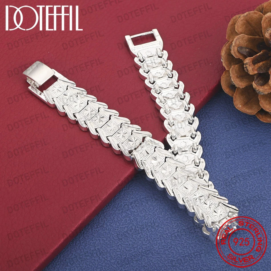 Pulsera de Plata de Ley 925 de 8 Pulgadas, Lujosa y Exquisita con Grabado, Accesorio de Joyería de Moda para Hombres y Mujeres
