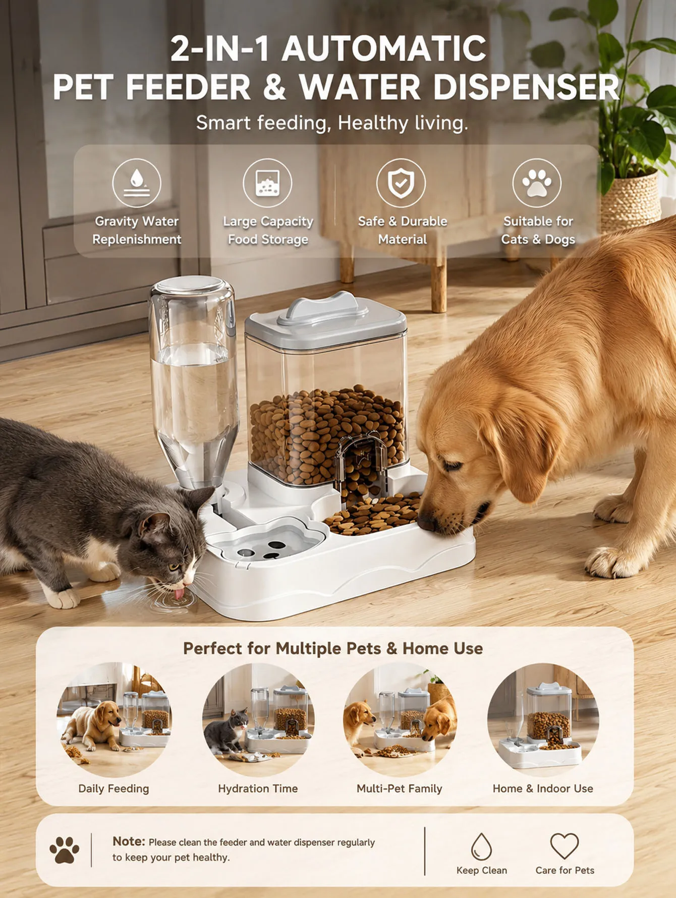 Automatic Cat and Dog Water Dispenser Integrated Food Bowl - Large Capacity, Battery Free, Durable Pet Feeding Accessories
