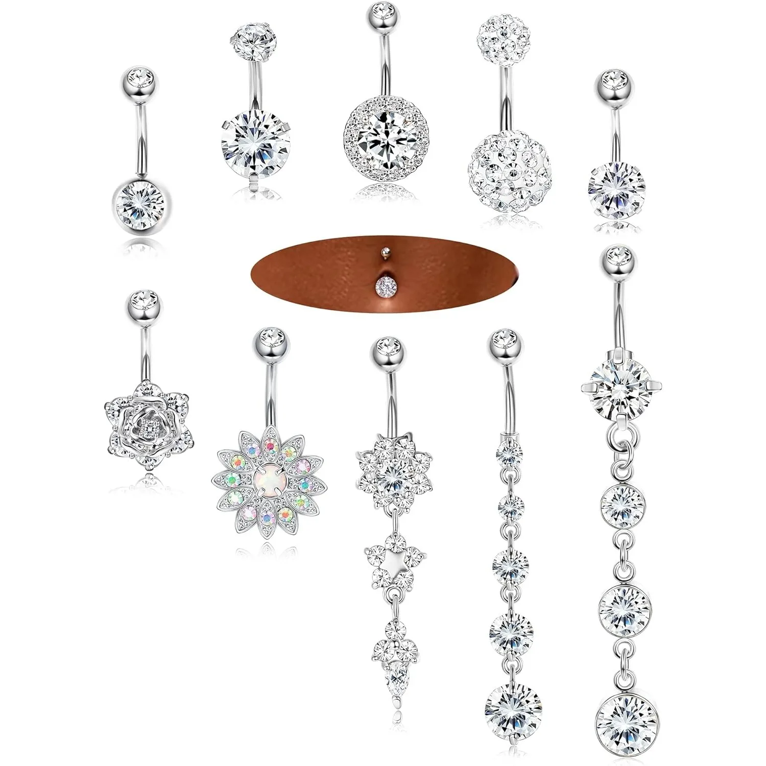 3/6/10 قطعة 14 جرام حلقات زر البطن للنساء زهرة تشيكوسلوفاكيا 316L الجراحية الصلب استرخى السرة ثقب لذيذ طقم مجوهرات