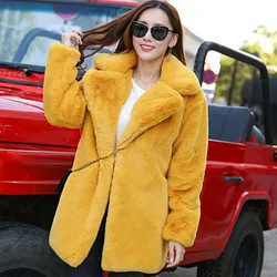 Winter Furry Coat Hairy Woman Jacket Thick Rabbit Fur Coat Female Plush Overcoat Comfort Fur Coat