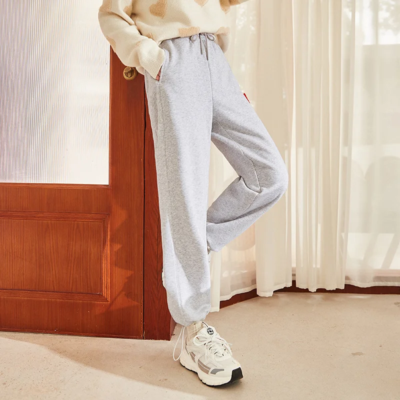 Semir Casual Pants Women Fleece Trousers 2023 Winter New Loose Slimming Simple Sports Style Elastic Waist Trousers