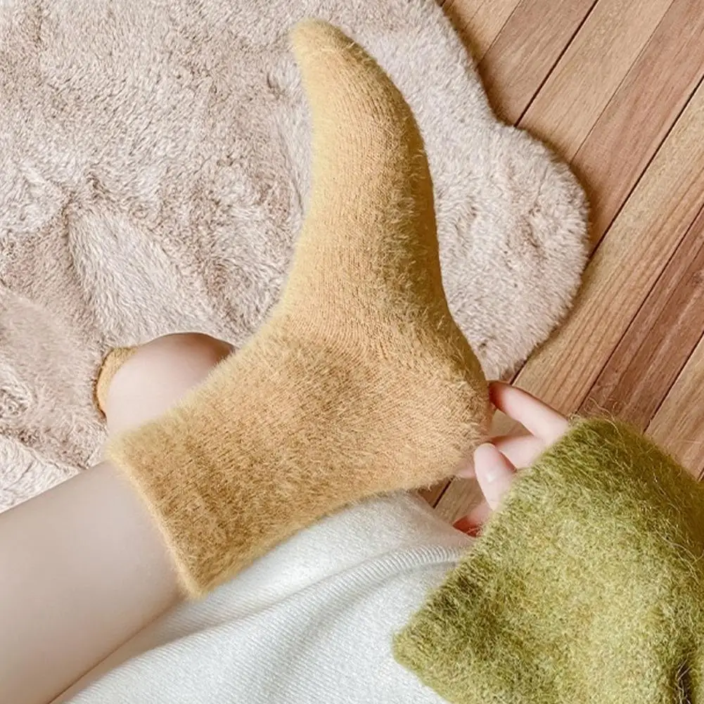 Insulated Thermal Footwear Thickened Imitation Mink Velvet Socks Soft Plush Thermal Winter Warm Hosiery Cozy Solid Color Indoor