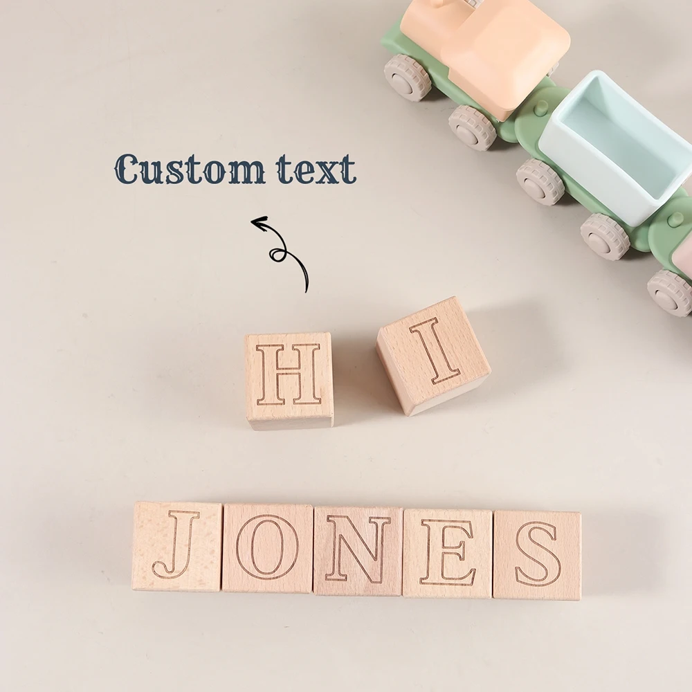 1-10pcs Personalized Beech Wood Name Blocks – Engraved Baby Nursery Decorations Alphabet Wooden Block