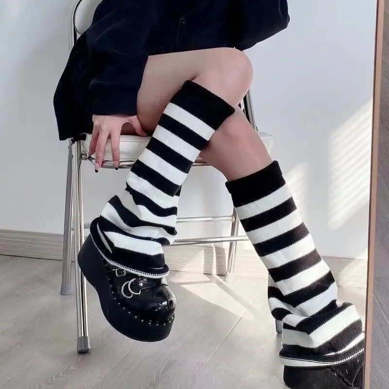 Harajuku Japanese JK Leg Warmers For Women Winter Fashion Mid Tube Knitted Socks Y2k Fluffy Gothic Lolita Long Socks Boots Cover