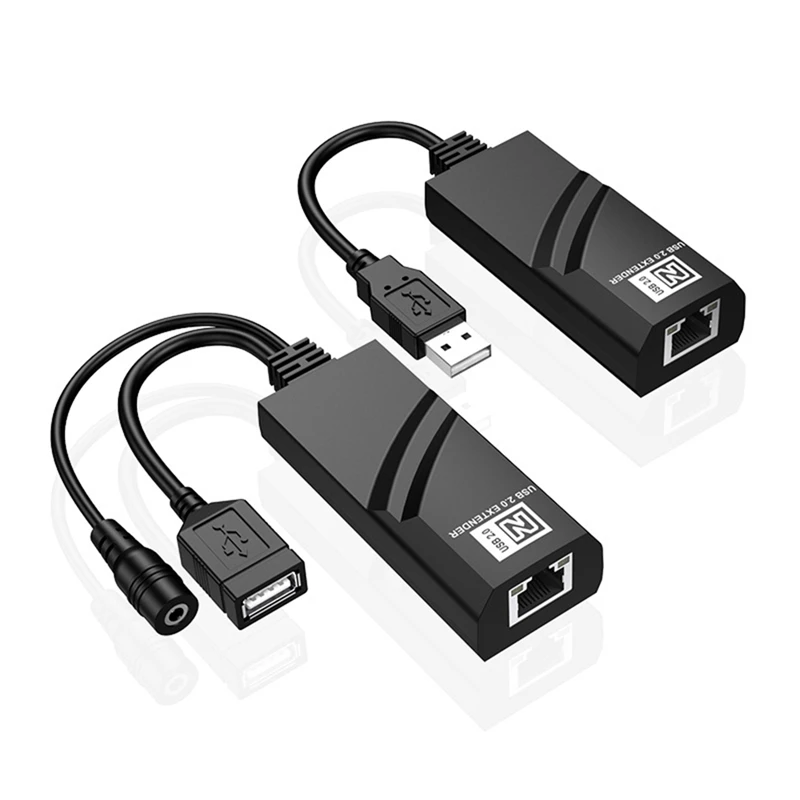 Przedłużacz USB 2.0 przez kabel Ethernet Cat5 Cat5e Cat6 Transfer do 100M odbiornika RJ45 z zasilaczem DC5V/2A