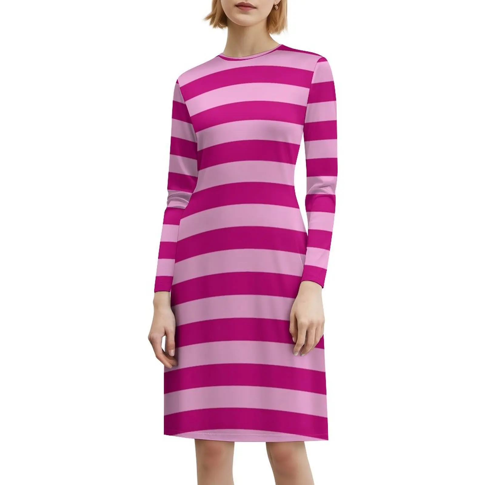 فستان بوهيمي عتيق بخطوط وردية بأكمام منتفخة أو خيارات بدون أكمام للنساء فستان وردي مخطط وردي واسع مخطط #6