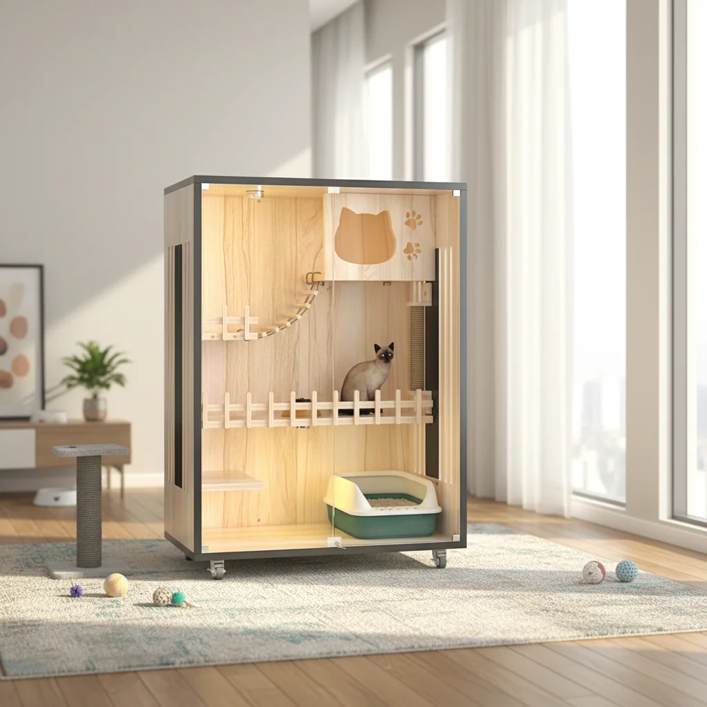 Wholesale 3-Layer Extra Large Luxury Modern Indoor Cat Cabinet Spacious Villa Fit for Smart Cat Litter Box Living Room