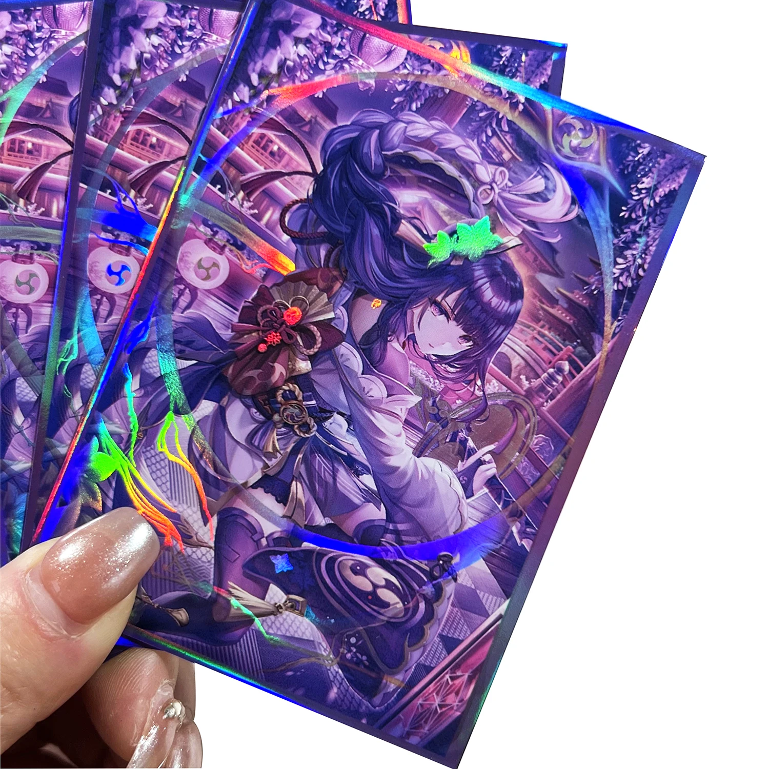 60PCS Raiden Shogun Card Sleeves PKM Sleeves Holographic Trading Card Protector for MTG Standard Size Foil Pocket