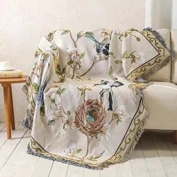 Modern Simple Sofa Blanket for Sofa Nordic Flower And Bird Knitted Throw Blanket for Bed Bedspread Winter Tapestry Drop ship