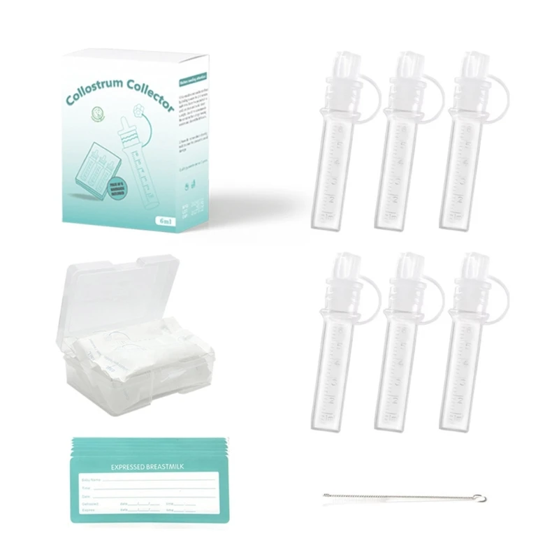 6pcs conjunto coletor colostro silicone reutilizável para alimentação recém-nascidos com capacidade 6ml