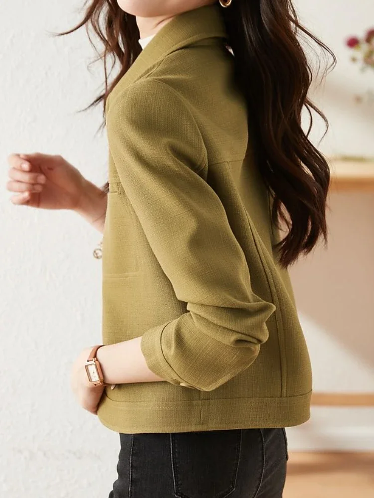 Fashion Korean Jackets Slim Versatile Temperament Vintage Short Coat Women Casual Solid Color Autumn New Metal Lock Jacket Women