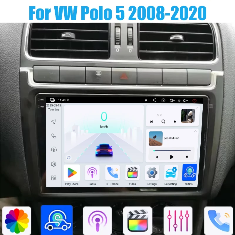 

9'' 128GB Car Radio For VW Polo 5 2008-2020 Stereo Head Unit Wireless Apple Carplay Android 15 Auto WIFI GPS Camera Google Map