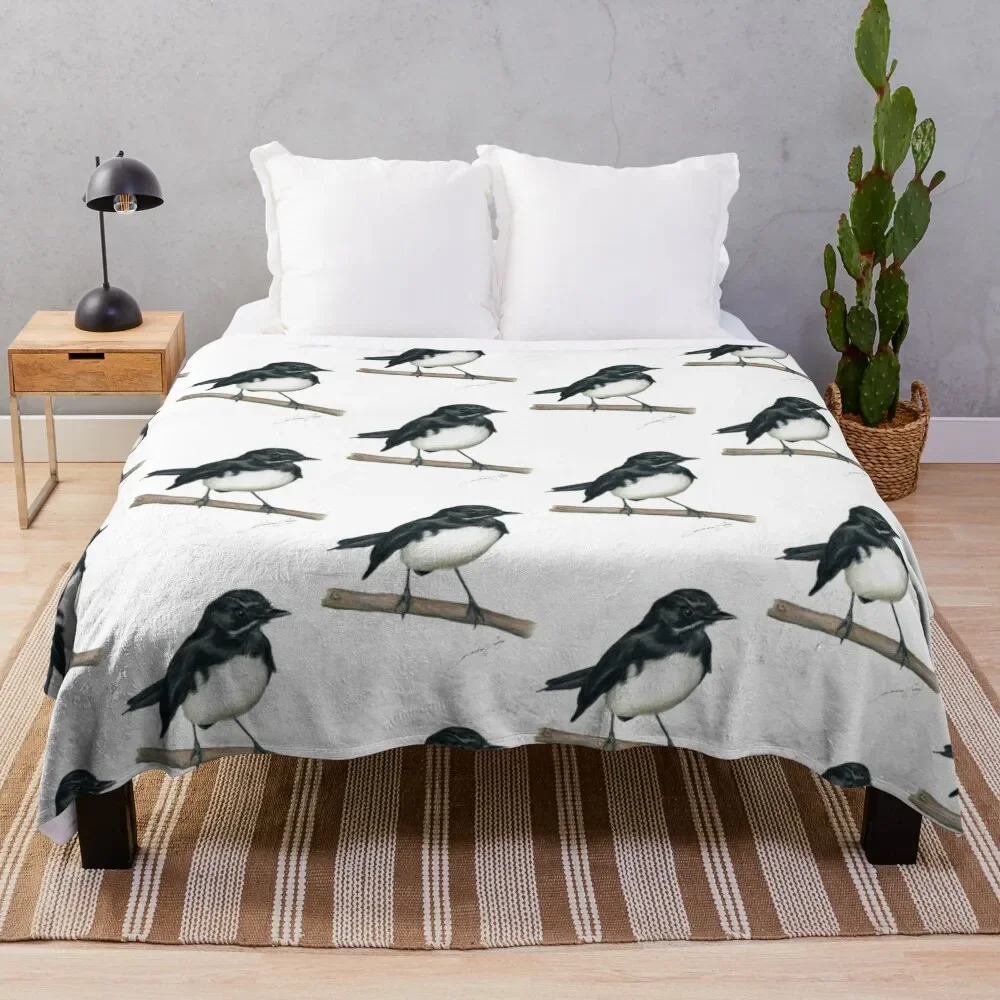 

Willie Wagtail bird art with signature. Lovely little black and white bird gifts! Throw Blanket for babies Moving Blankets