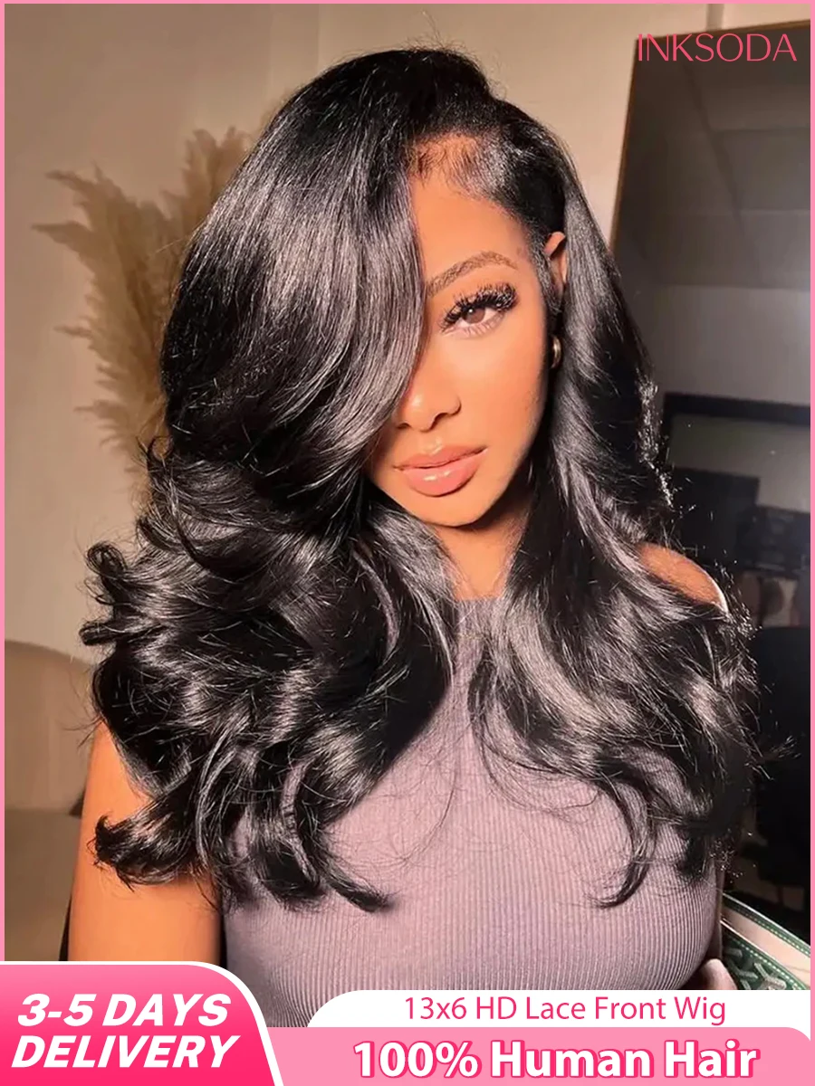 Parrucca anteriore in pizzo 13x4 13x6 dell'onda del corpo capelli umani pre pizzicati densità 220 con capelli del bambino parrucca nera naturale dei capelli umani al 100% per le donne