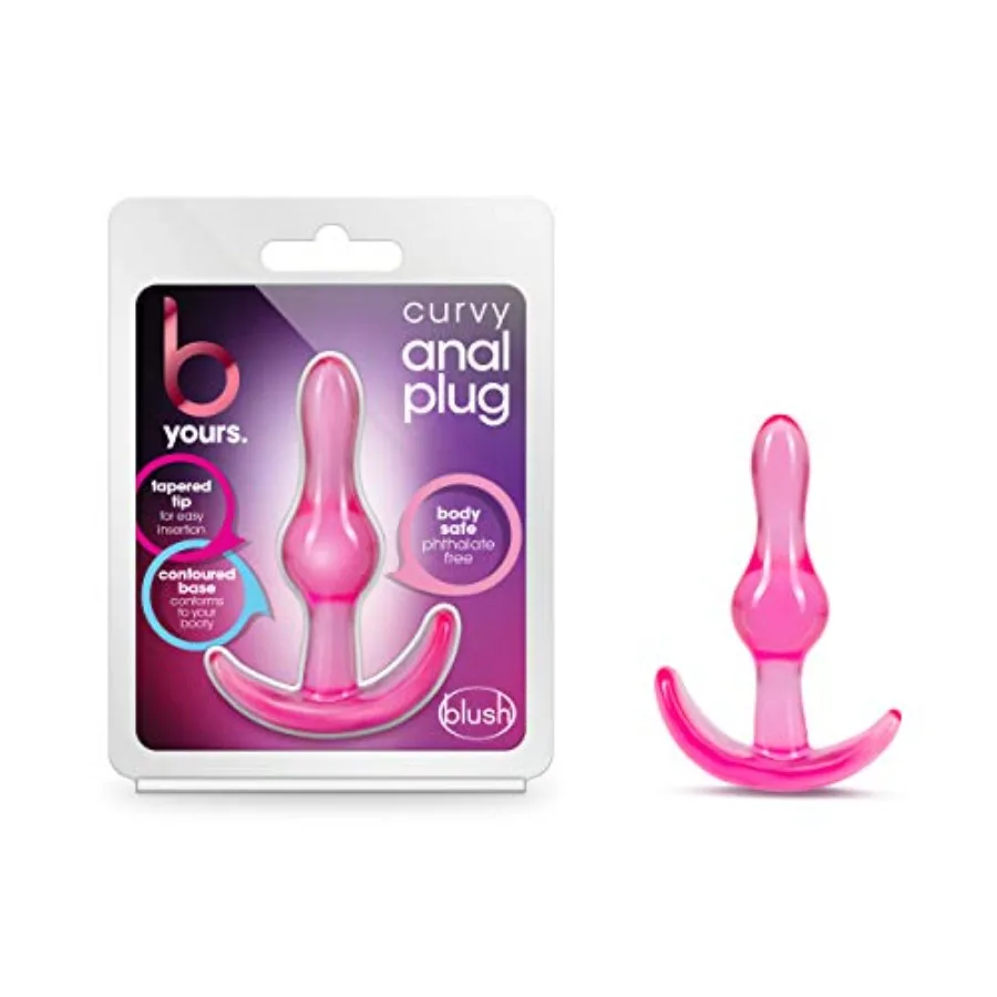 Blush Curvy Anal Plug - Wearable 3.5" Beginners Anal Toy - StayPut and AnchorTech Design - Tapered, Soft, Flexible for Comfort